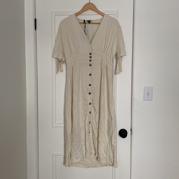 Medium cream Buffalo David Bitton v-neck linen button up dress - Picture 2 of 8